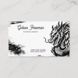 Carte De Visite Magasin de tatouage de dragon noir et blanc élégan