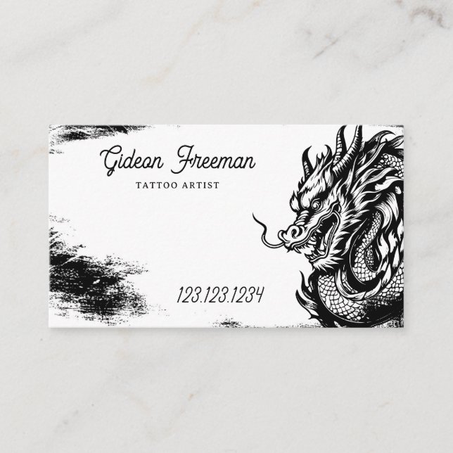 Carte De Visite Magasin de tatouage de dragon noir et blanc élégan (Devant)