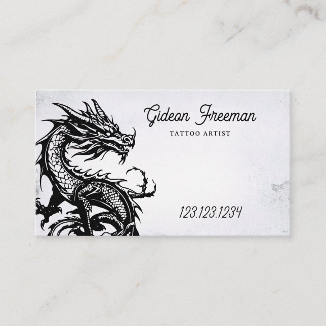 Carte De Visite Magasin de tatouage de dragon noir et blanc foncé (Devant)