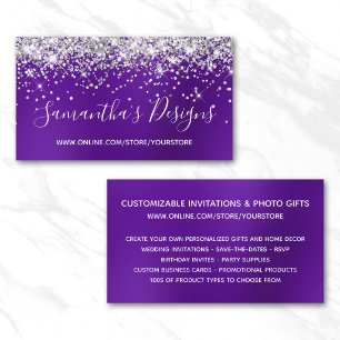 Carte De Visite Magasin en ligne Indigo Violet Pailleté Argent Flo