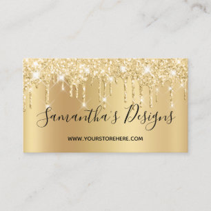 Carte De Visite Magasin en ligne Pale Gold Glitter Drips Ombre