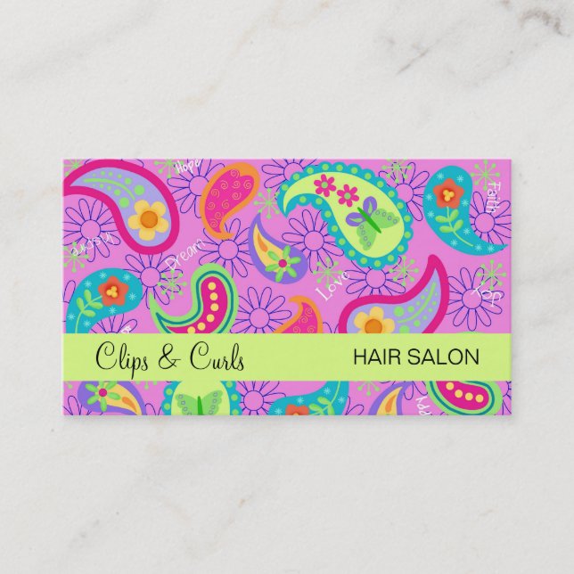 Carte De Visite Magenta Pink Lime Green Moderne Motif Paisley (Devant)