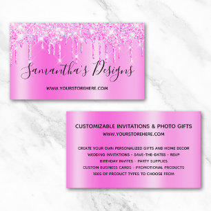 Carte De Visite Magenta Rose Paillettes Coulures Ombré Boutique en