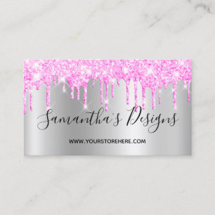 Carte De Visite Magenta Rose Paillettes Gouttes Ombre Argent