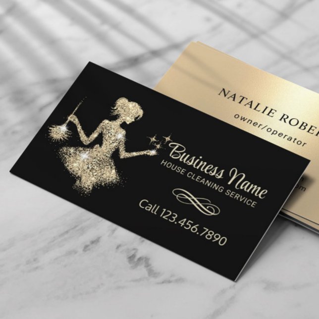 Carte De Visite Magical Gold Sparkles Maid House Service de nettoy (Créateur téléchargé)