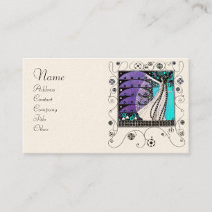 Carte De Visite MAGIE DU PRINTEMPS bleu vif noir blanc pourpre