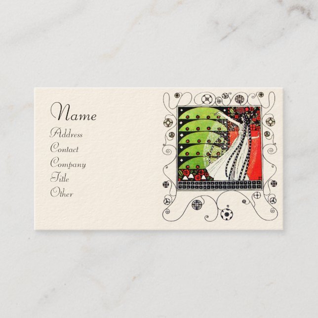 Carte De Visite MAGIE DU PRINTEMPS rouge vif noir blanc vert (Devant)