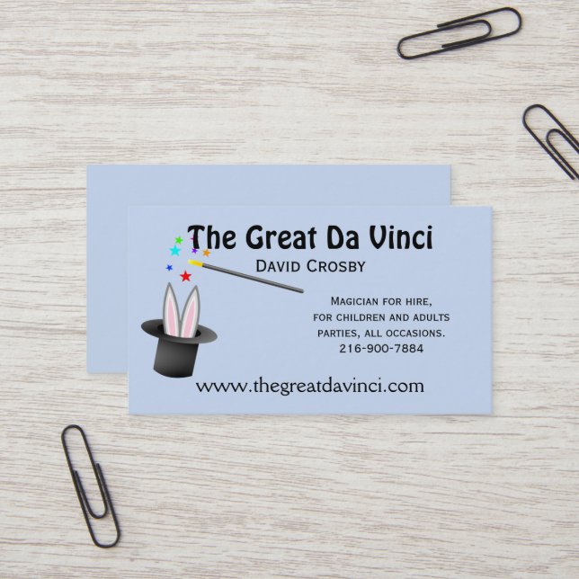 Carte de visite magique de casquette de magiciens (Devant/Arrière en situation)