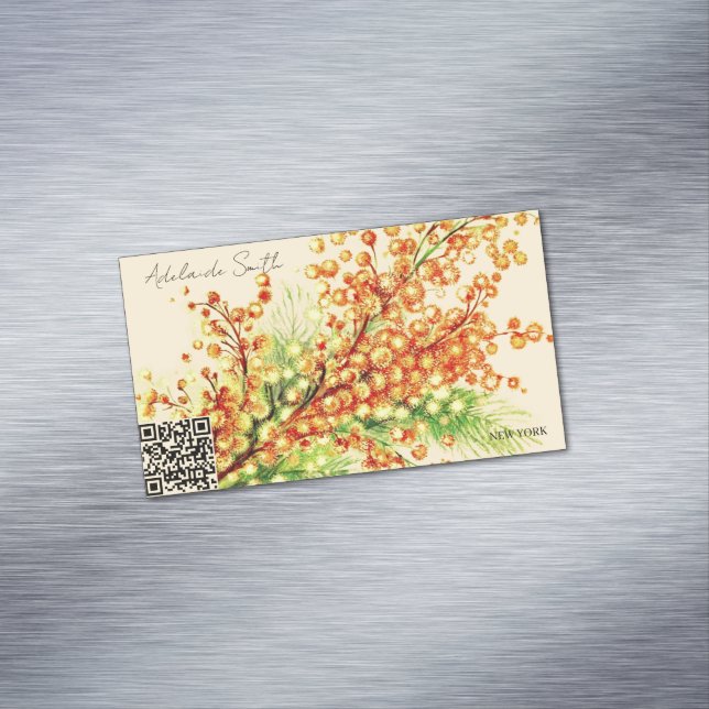 Carte De Visite Magnétique a spring branch of mimosa, bright, yellow (In Situ)
