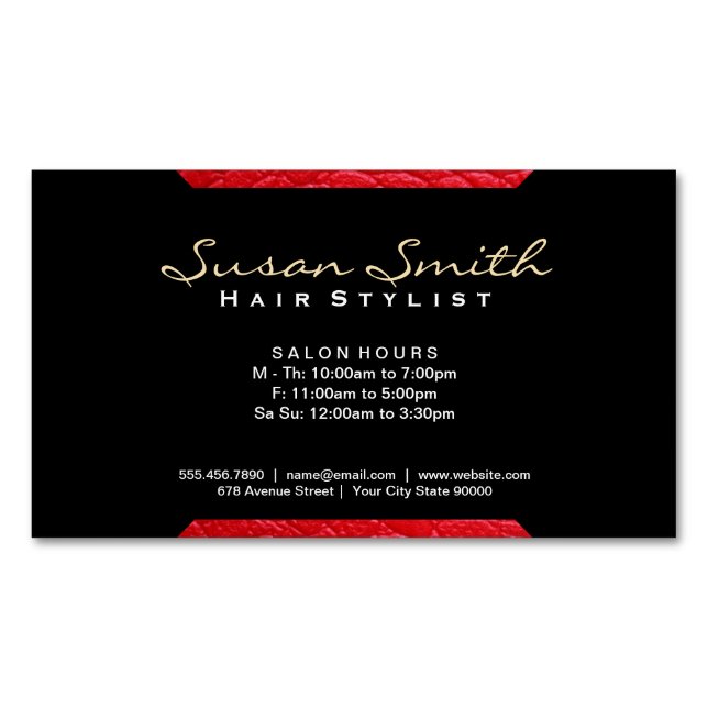 Carte De Visite Magnétique Accent en cuir (rouge) | Chic, Luxe (devant)