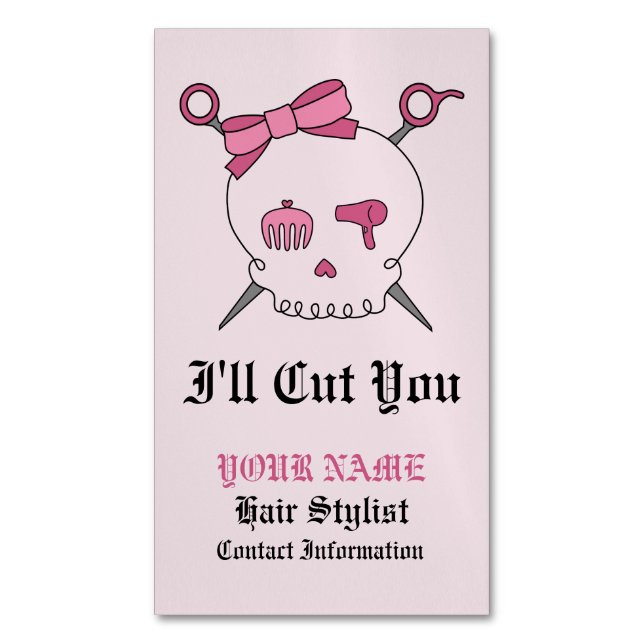 Carte De Visite Magnétique Accessoire pour cheveux Crâne et ciseaux (version  (devant Vertical)
