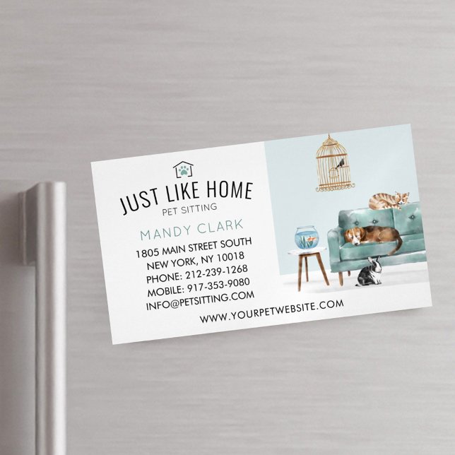 Carte De Visite Magnétique Accueil Animaux de compagnie assis Aquarelle Cosy  (Créateur téléchargé)