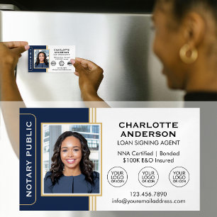 Carte De Visite Magnétique Agent de signature notariale classique Photo Navy