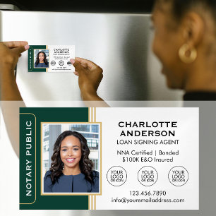 Carte De Visite Magnétique Agent de signature notariale classique Photo Vert