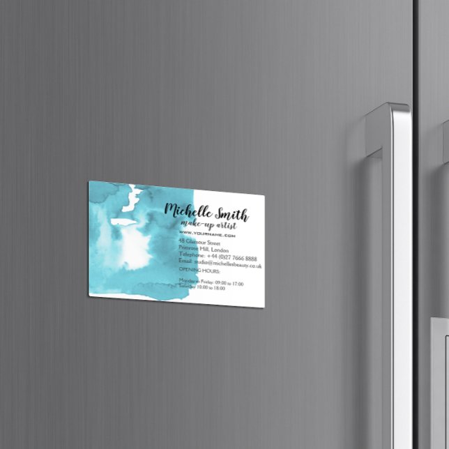 Carte De Visite Magnétique Aquarelle Abstraite bleu aqua brosse trait (Créateur téléchargé)