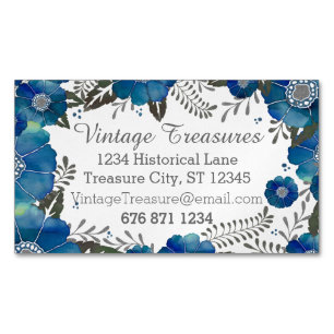 Carte De Visite Magnétique Aquarelle bleu rustique motif floral