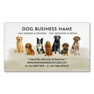 Carte De Visite Magnétique Aquarelle Chien Grooming Marche Assis Embarquement
