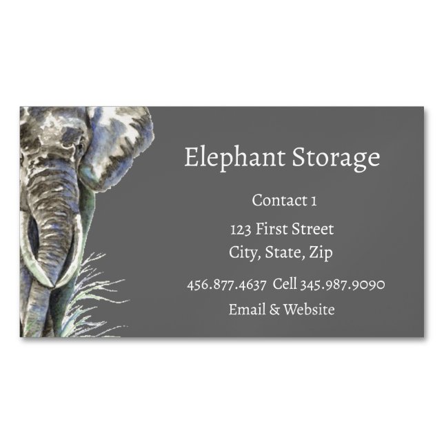 Carte De Visite Magnétique Aquarelle de stockage des éléphants Art animal afr (devant)