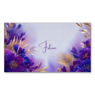 Carte De Visite Magnétique Aquarelle Florale Élégante Violet Or