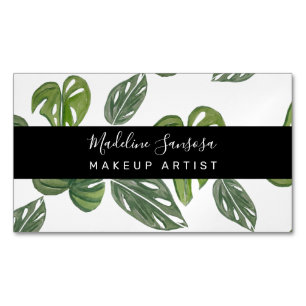 Carte De Visite Magnétique Aquarelle Jungle Vert Monstera Salon Maquillage