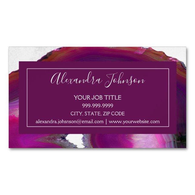 Carte De Visite Magnétique Aquarelle Plum Purple Agate Géode (devant)