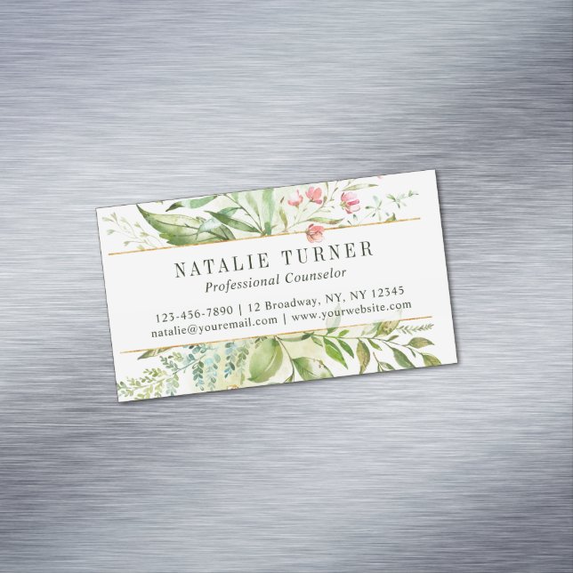 Carte De Visite Magnétique Aquarelle Sauvage Floral Vert Folithe (In Situ)