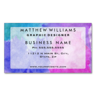 Carte De Visite Magnétique Aquarelles roses, violettes, Turquoises et bleues