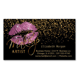 Carte De Visite Magnétique Artiste de maquillage avec Gold Confetti & So Rose