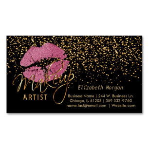 Carte De Visite Magnétique Artiste de maquillage - Confetti Or & Jolies lèvre