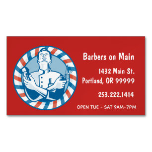 Carte De Visite Magnétique Badge en barbre rétro sur rouge