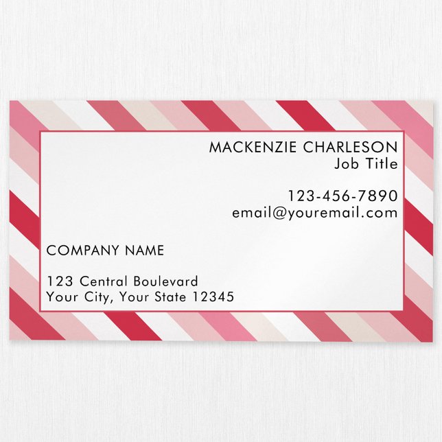 Carte De Visite Magnétique Bande de bonbons rose (Pink diagonal candy striped modern business card magnet)