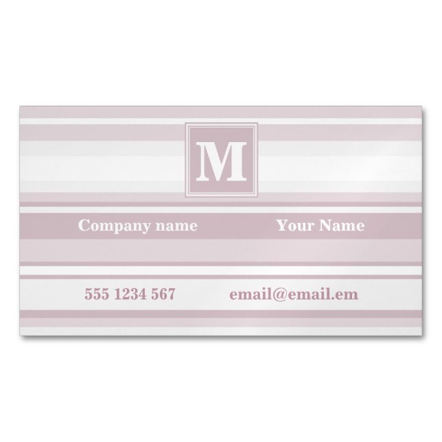 Carte De Visite Magnétique Bandes de quartz roses monogrammes (devant)