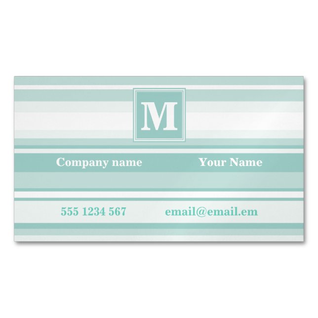 Carte De Visite Magnétique Bandes vertes de menthe monogramme (devant)