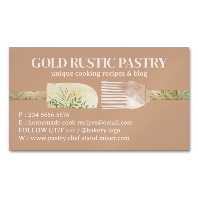 Carte De Visite Magnétique Beige Bakery Pastry Chef Baking Utensils (devant)