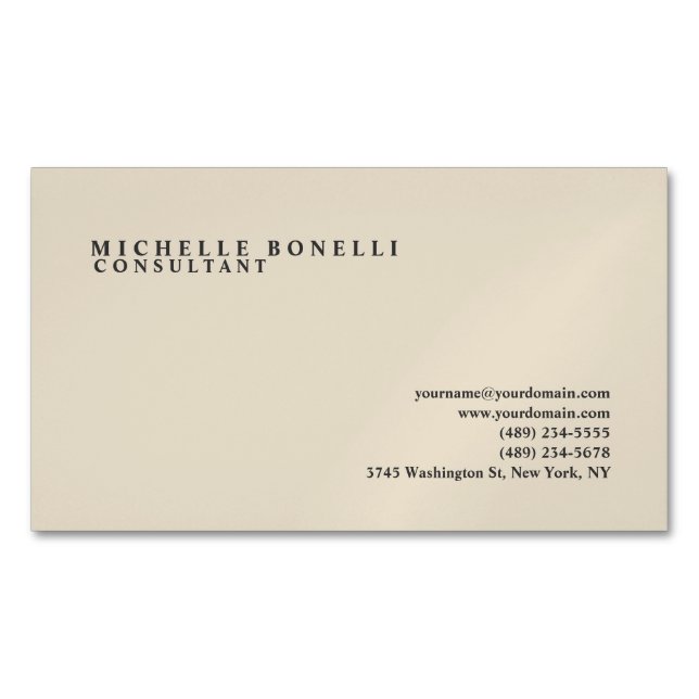 Carte De Visite Magnétique Beige Classic Plat Professionnel (devant)