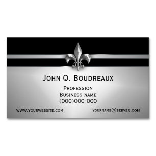 Carte De Visite Magnétique Black Fleur de Lis argenté moderne