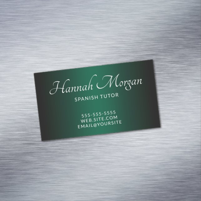 Carte De Visite Magnétique Black Hunter Green Ombre Élégant Script (In Situ)