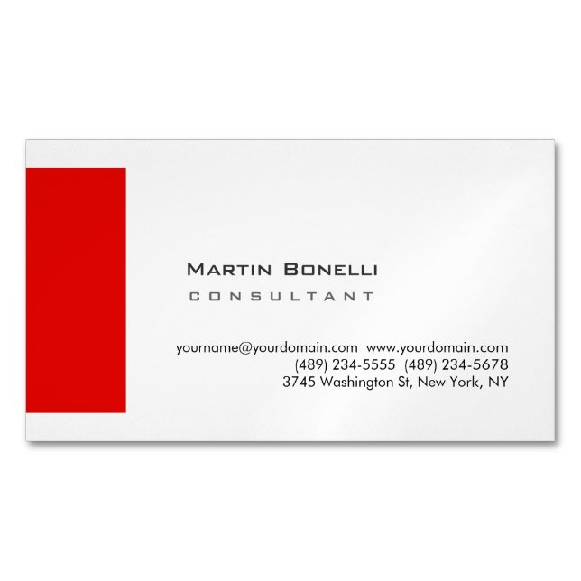 Carte De Visite Magnétique Blanc moderne Rouge Simple Perle Premium (devant)