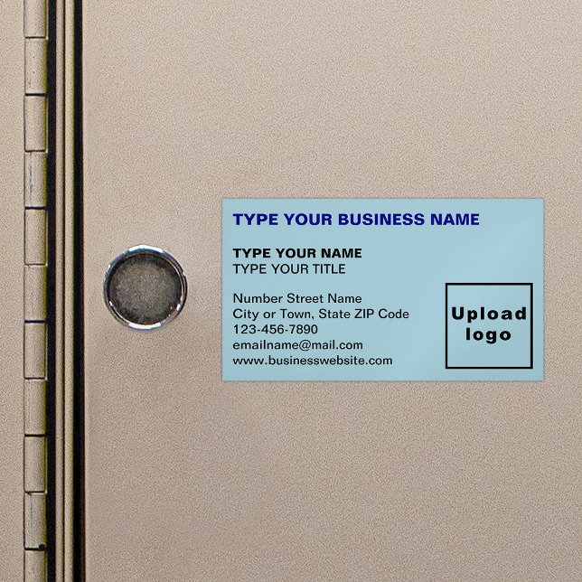 Carte de visite magnétique bleu clair aligné gauch (Light blue magnetic business card in left aligned style)