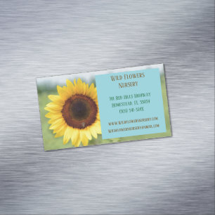 Carte De Visite Magnétique Bleu jardiner Landscaper fleuriste tournesol