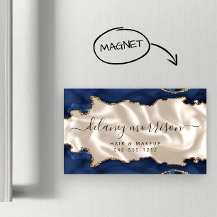 Carte De Visite Magnétique Bleu Nuit Agate Or Paillettes Ivoire Luxe