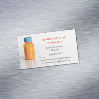Carte De Visite Magnétique Bleu Orange Pill Bottle Pharmaciste