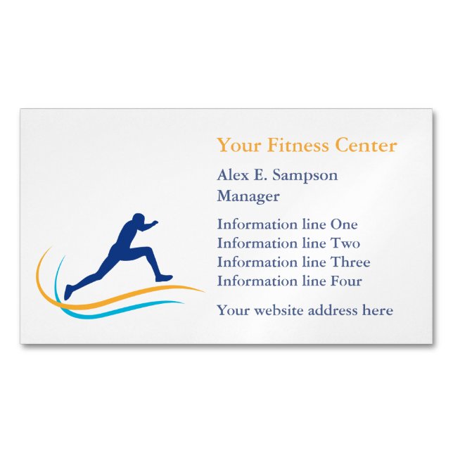 Carte De Visite Magnétique Blue Athlete Gold Swirl Fitness (devant)