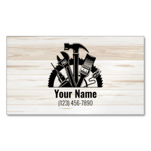 Carte De Visite Magnétique Bois d'outils main personnalisable