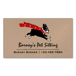 Carte De Visite Magnétique Boston Terrier utilisant l'écharpe rouge d'hiver