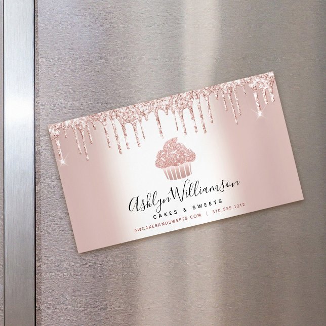 Carte De Visite Magnétique Boulangerie Cupcake Pâtisserie Chef Rose Gold Part (Créateur téléchargé)
