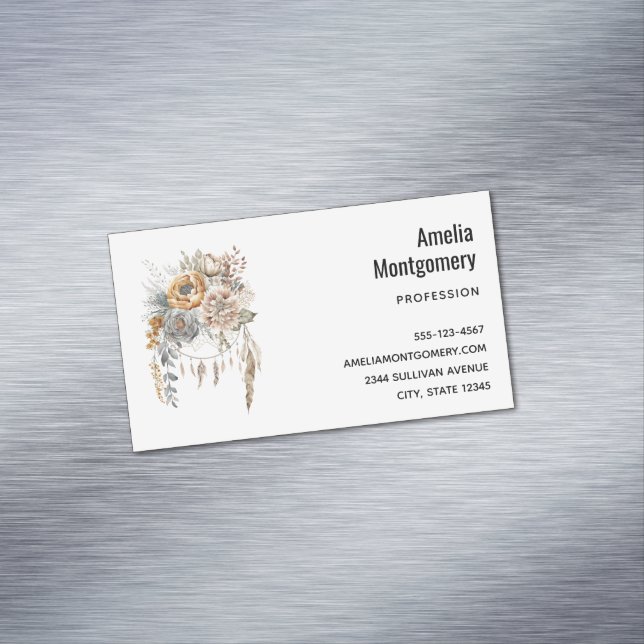 Carte De Visite Magnétique Bouquet de fleurs Boho et Dreamcatcher (In Situ)