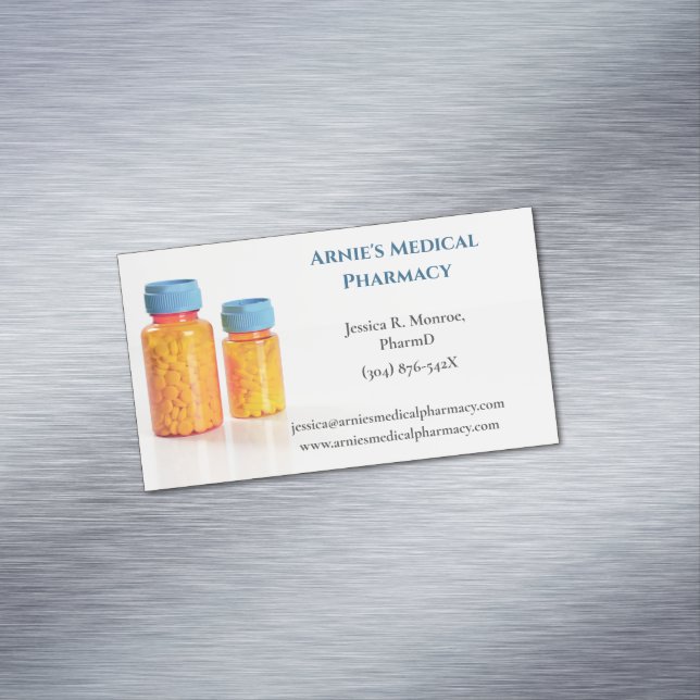 Carte De Visite Magnétique Bouteilles de pilule orange bleu pharmacie pharmac (In Situ)