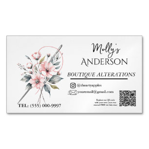 Carte De Visite Magnétique Boutique florale rose Couture & Altérations