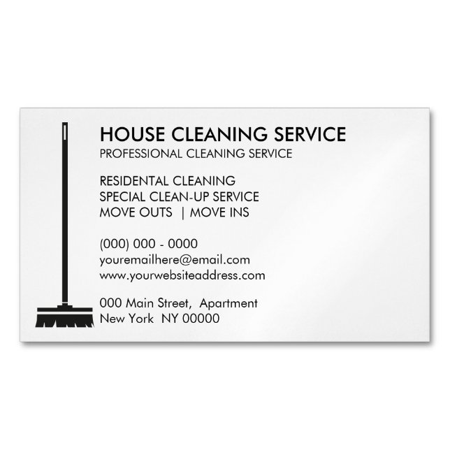 Carte De Visite Magnétique Broom Janitorial Cleaner Simple Maid (devant)